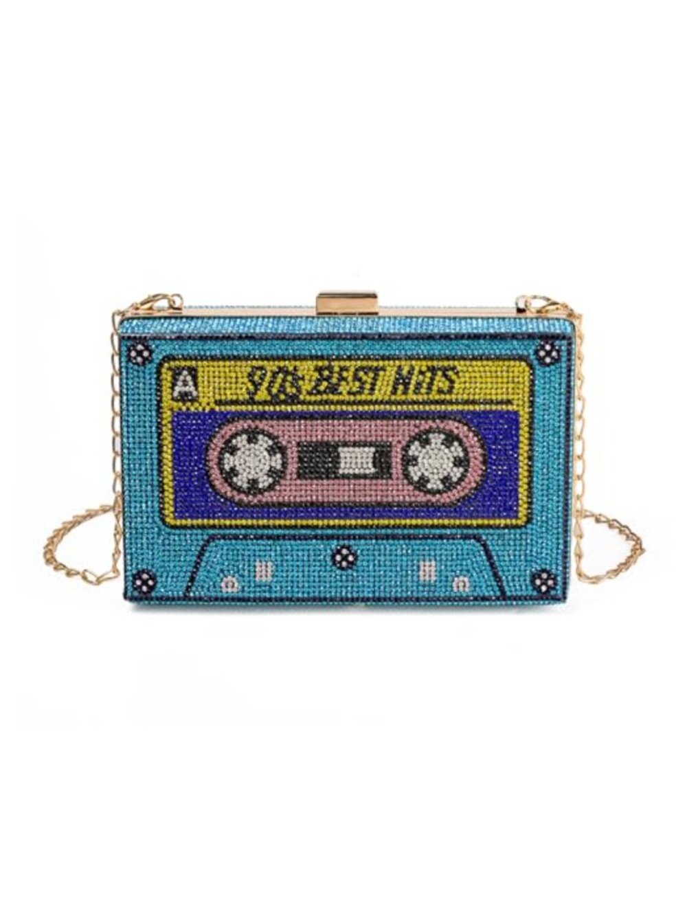 Retro Radio Shape Crossbody Bag Rhinestone Metal Vintage Evening Clutch Purse